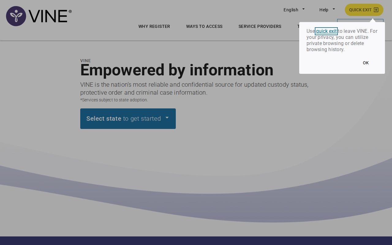 VINELink person notification registration screen