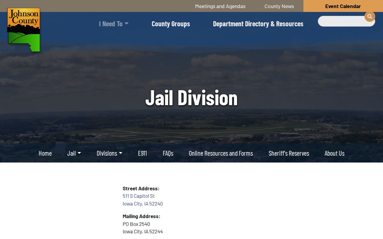 Johnson County Jail Division page with VINE resource