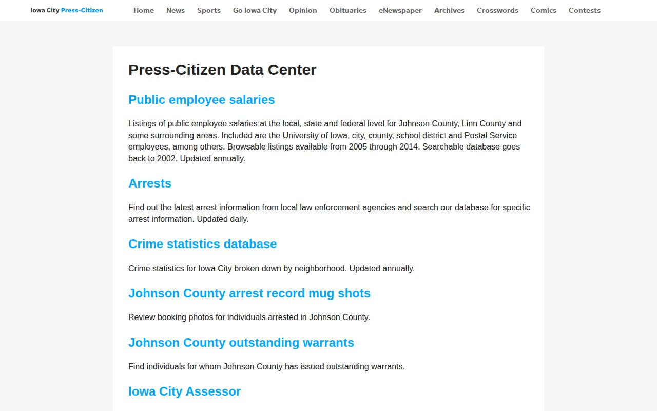 Press-Citizen Data Center with legacy arrest resource